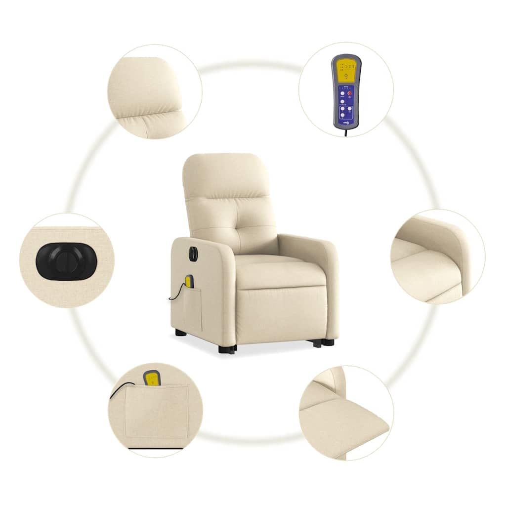vidaXL electric stand-up massage recliner, fabric wingback chair with modern design.