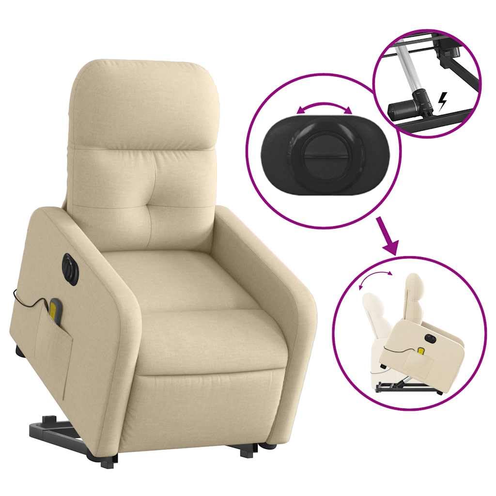 vidaXL electric stand-up massage recliner, fabric wingback chair with modern design.