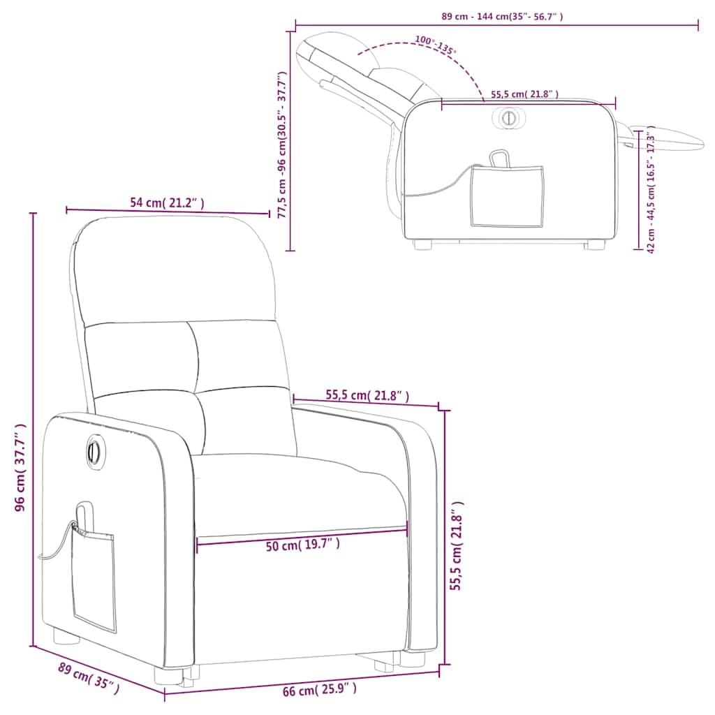 vidaXL electric stand-up massage recliner, fabric wingback chair with modern design.