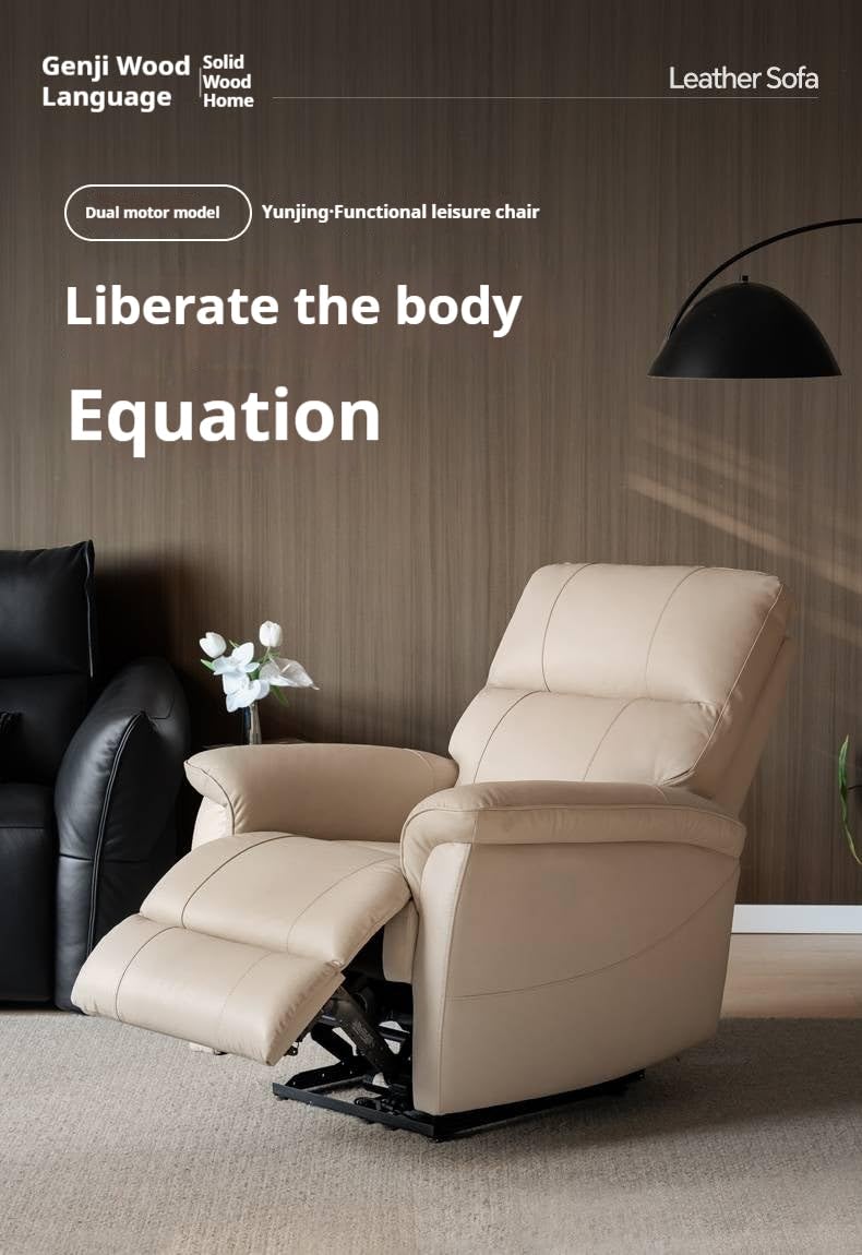 GVAwood genuine leather electric recliner chair, compact sofa-style recliner in brown leather finish.