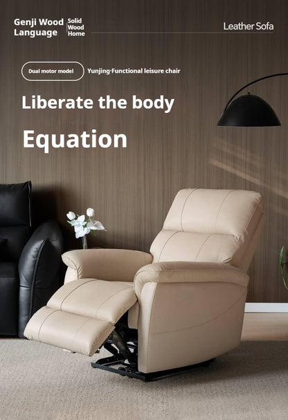 GVAwood genuine leather electric recliner chair, compact sofa-style recliner in brown leather finish.