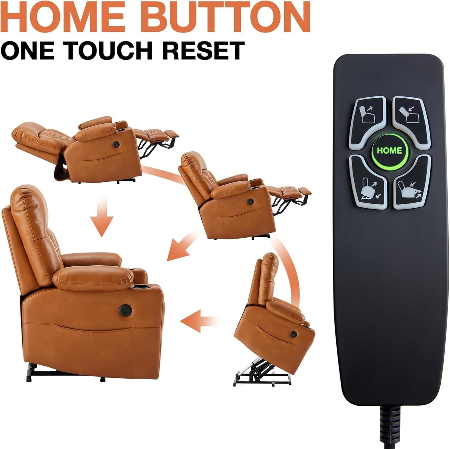 UOPYNE large power lift recliner, wide seat, heat & massage, remote control, cup holders.