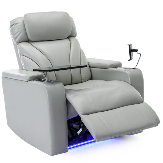 Merax leather electric recliner, home theater seating with cup holders & multimedia armrest.