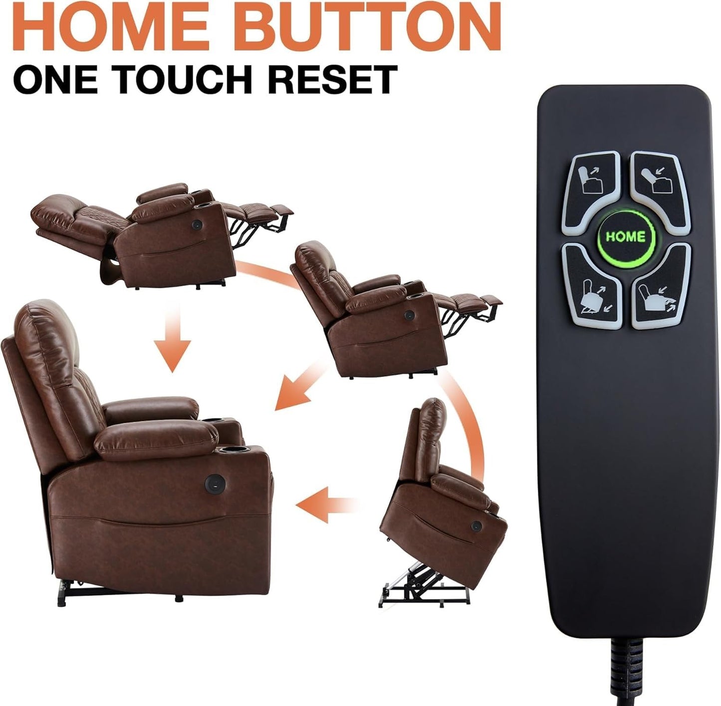 UOPYNE power lift recliner for elderly, dual motor, heat & vibration massage, leather electric chair with USB-C ports.