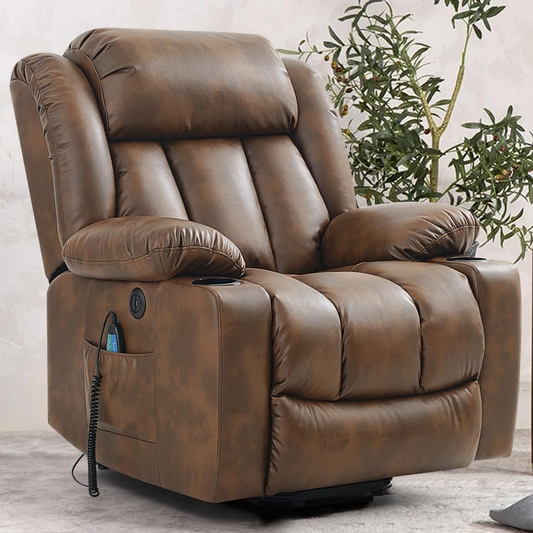 UOPYNE big & tall lift recliner, extended footrest, heat & massage, wide comfort seat.