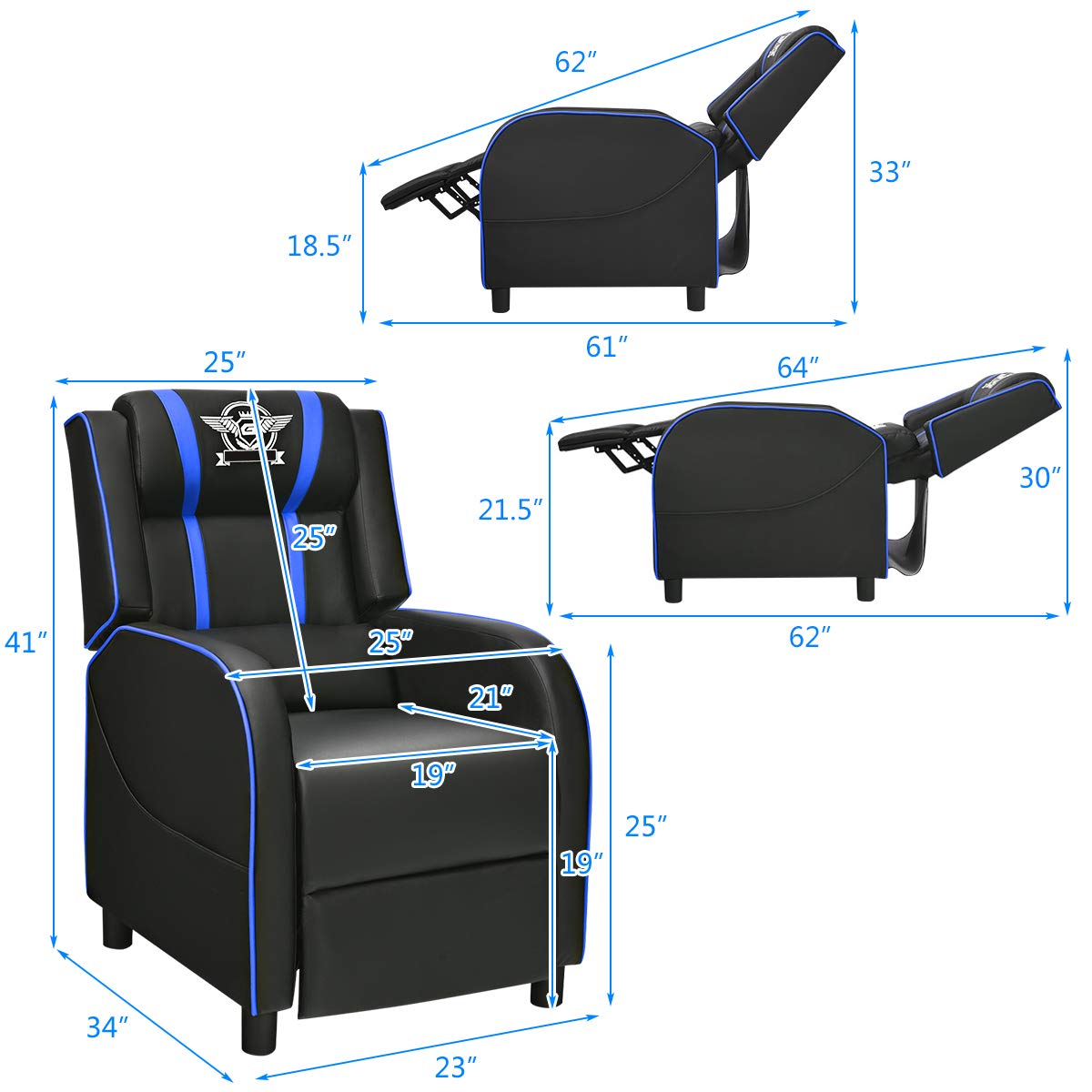 Giantex gaming massage recliner chair, racing style lounge sofa with footrest & remote control.