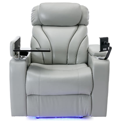 Merax leather electric recliner, home theater seating with cup holders & multimedia armrest.
