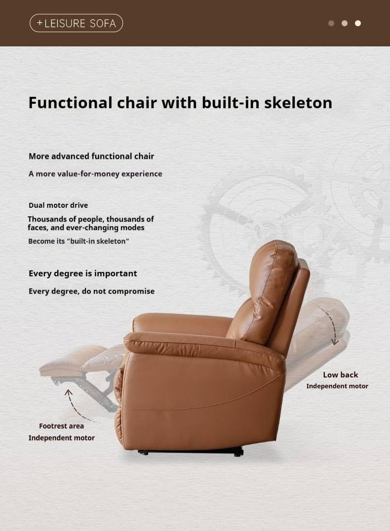 GVAwood genuine leather electric recliner chair, compact sofa-style recliner in brown leather finish.