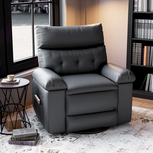 Takywep PU leather electric rocker recliner, 270° swivel, massage function, side pocket storage.