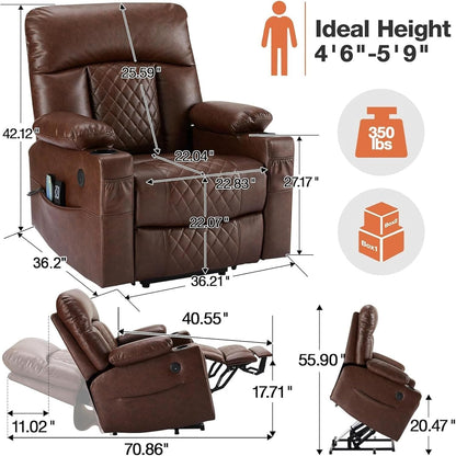 UOPYNE power lift recliner for elderly, dual motor, heat & vibration massage, leather electric chair with USB-C ports.