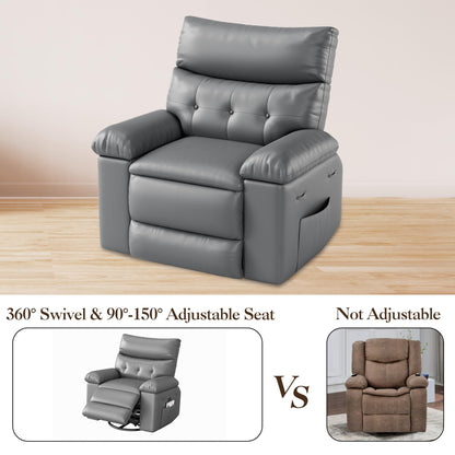 Takywep PU leather electric rocker recliner, 270° swivel, massage function, side pocket storage.