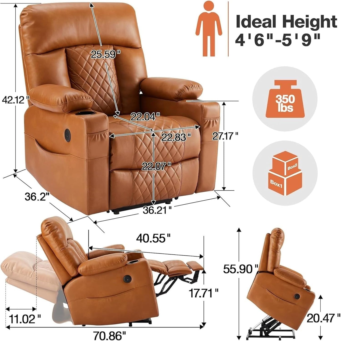 UOPYNE large power lift recliner, wide seat, heat & massage, remote control, cup holders.