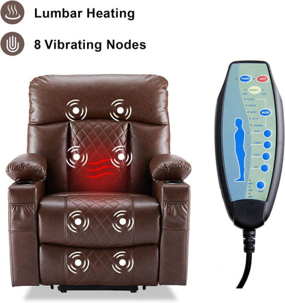 UOPYNE power lift recliner for elderly, dual motor, heat & vibration massage, leather electric chair with USB-C ports.
