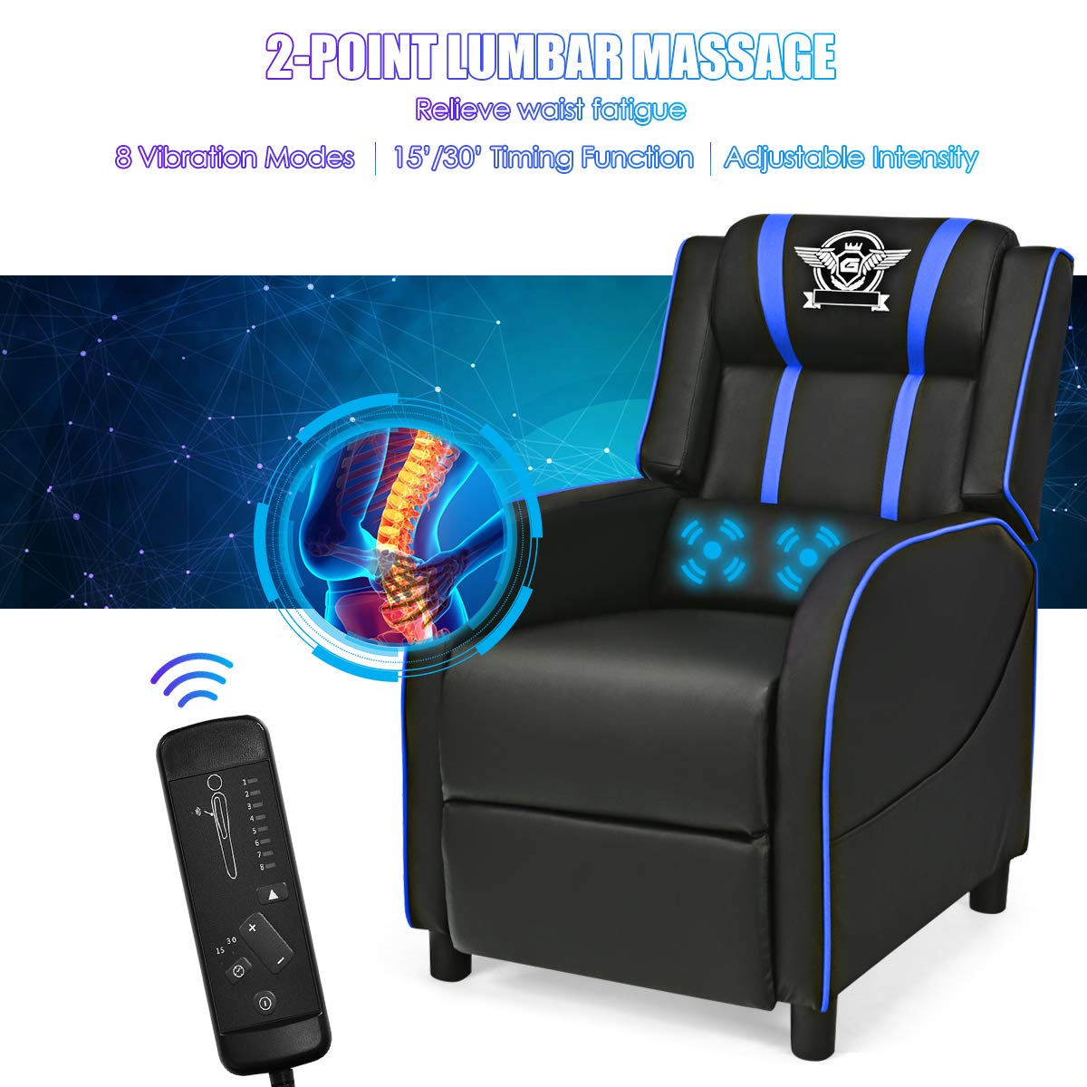 Giantex gaming massage recliner chair, racing style lounge sofa with footrest & remote control.