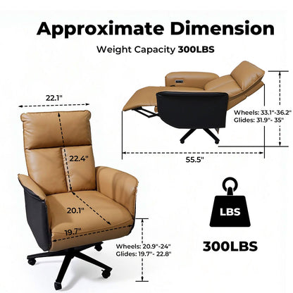 Liftsync big & tall executive recliner chair, electric tilt 90–155°, swivel base, USB port.