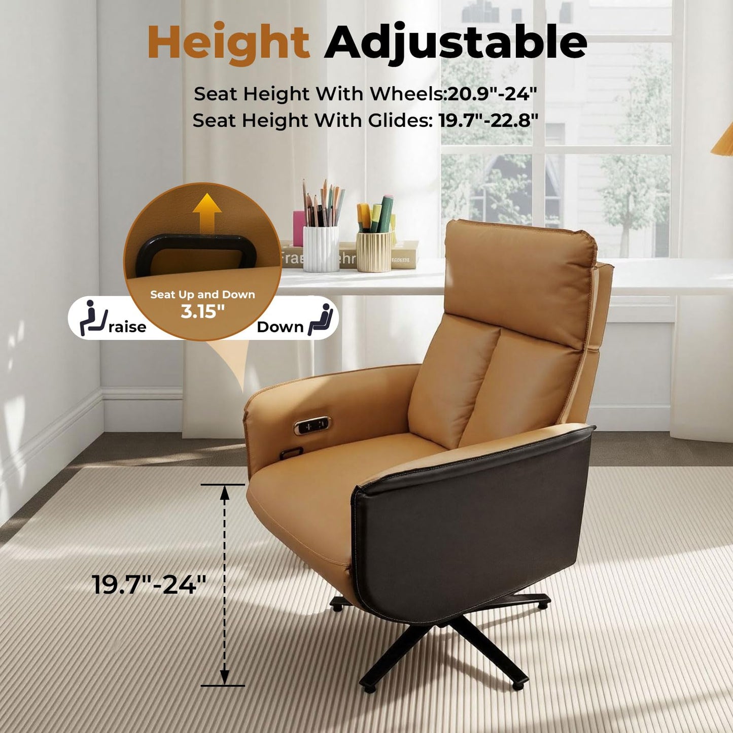 Liftsync big & tall executive recliner chair, electric tilt 90–155°, swivel base, USB port.
