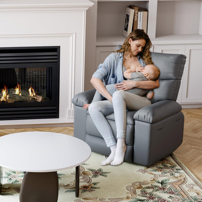 Takywep PU leather electric rocker recliner, 270° swivel, massage function, side pocket storage.