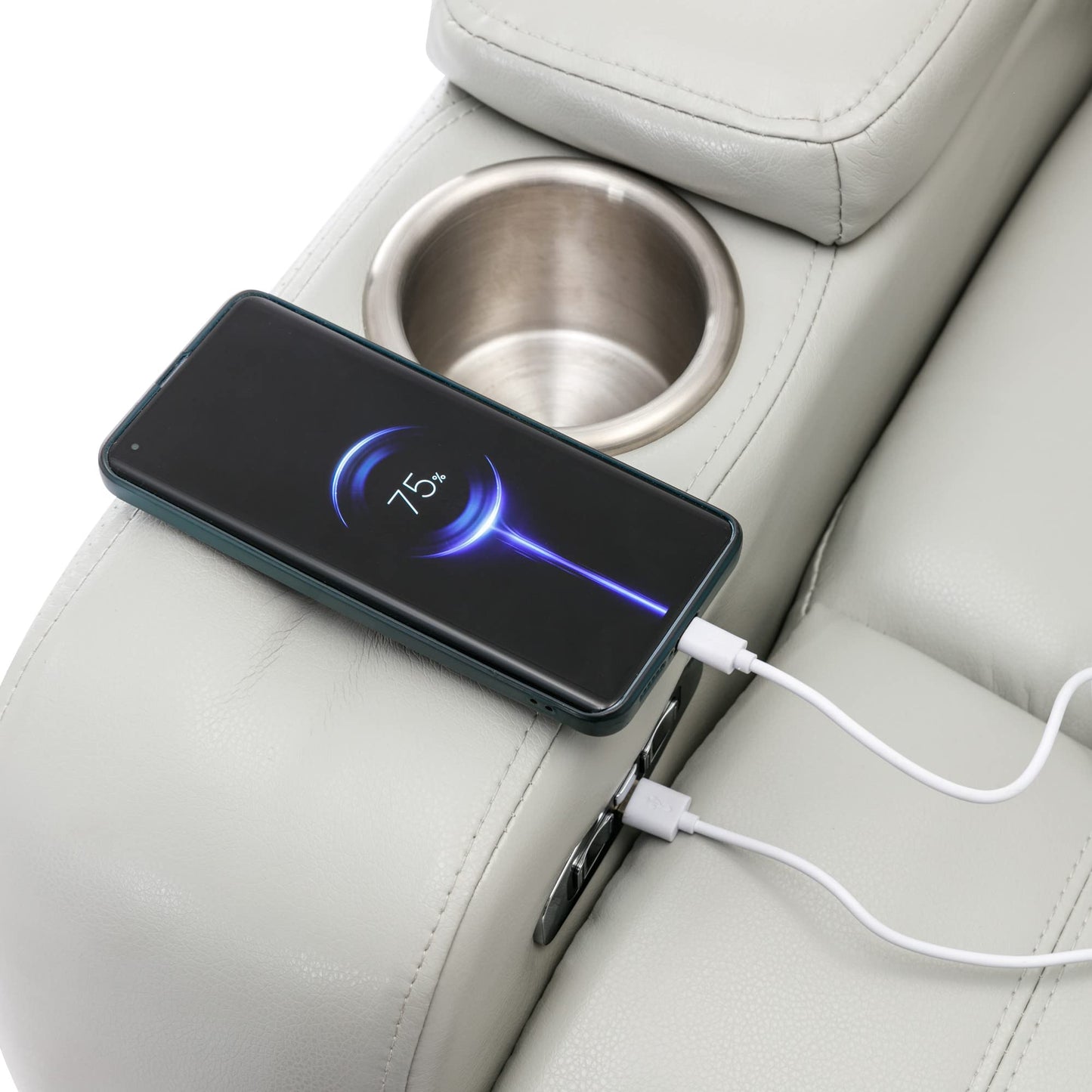 Merax leather electric recliner, home theater seating with cup holders & multimedia armrest.