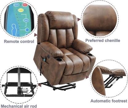 UOPYNE big & tall lift recliner, extended footrest, heat & massage, wide comfort seat.