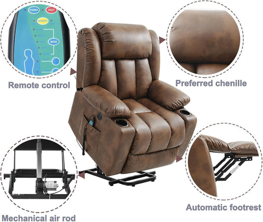 UOPYNE big & tall lift recliner, extended footrest, heat & massage, wide comfort seat.