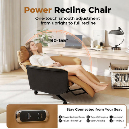 Liftsync big & tall executive recliner chair, electric tilt 90–155°, swivel base, USB port.