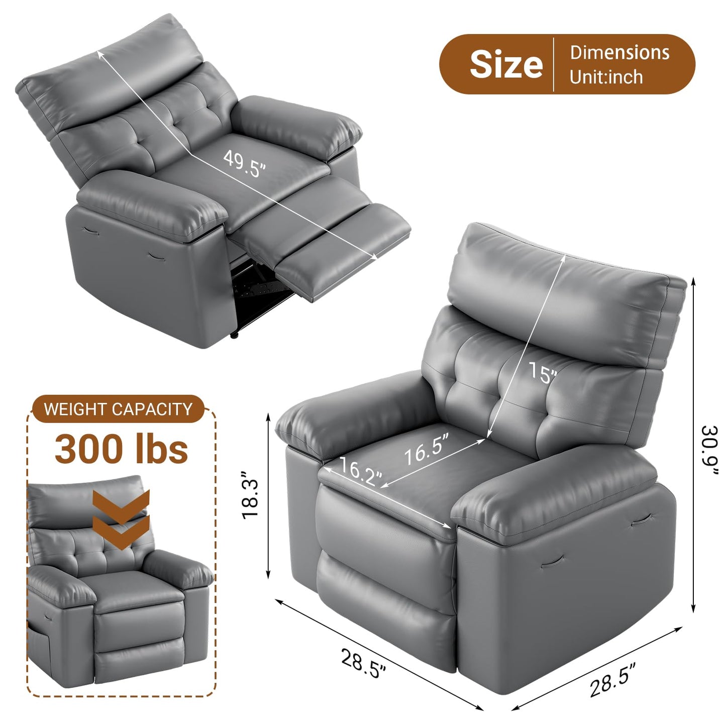 Takywep PU leather electric rocker recliner, 270° swivel, massage function, side pocket storage.