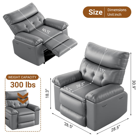 Takywep PU leather electric rocker recliner, 270° swivel, massage function, side pocket storage.
