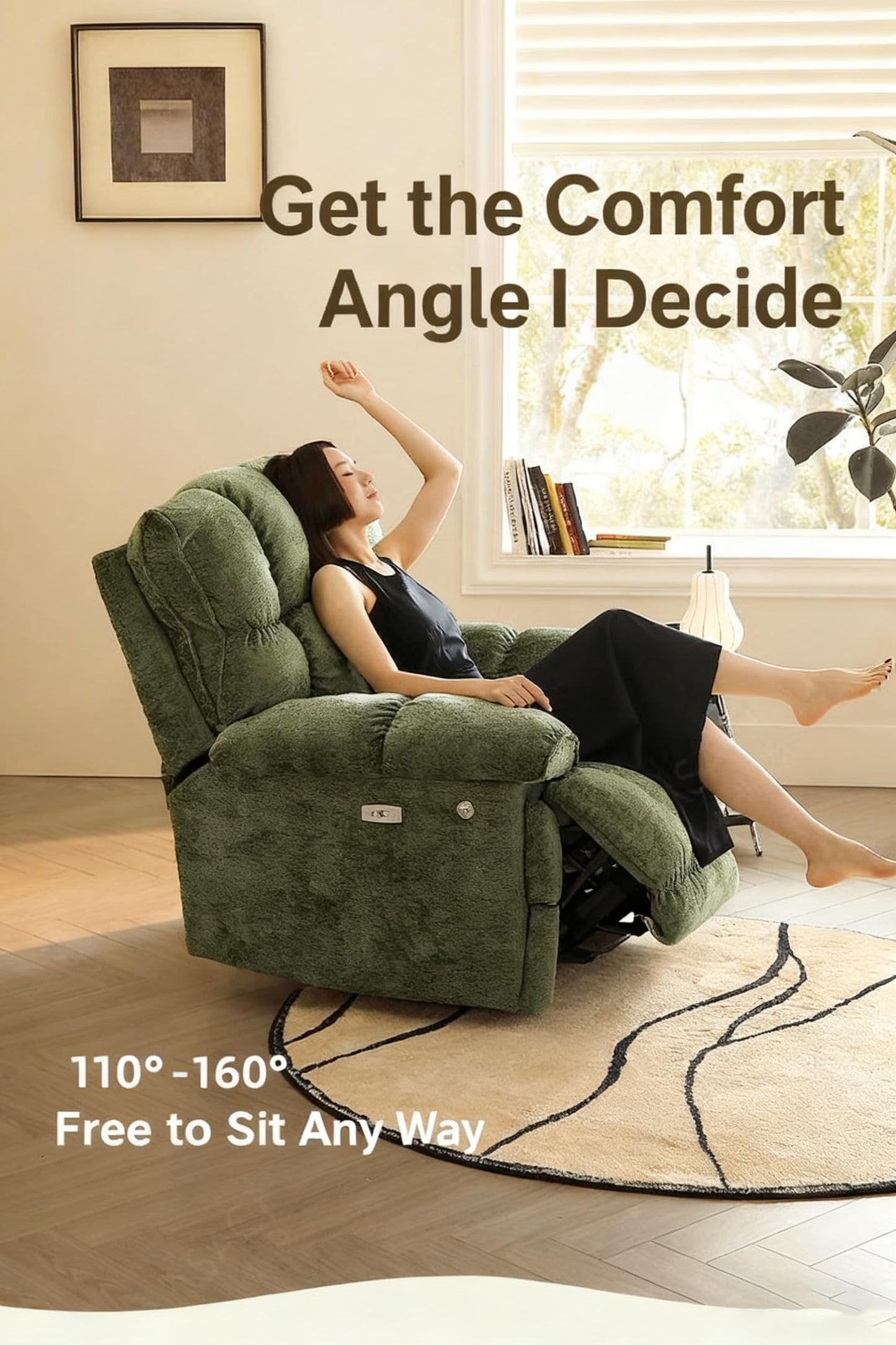 Ultra-soft plush electric recliner chair, overstuffed comfort design, adjustable positions.