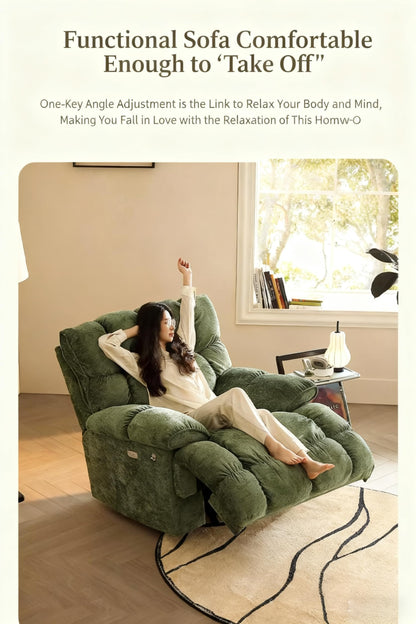 Ultra-soft plush electric recliner chair, overstuffed comfort design, adjustable positions.
