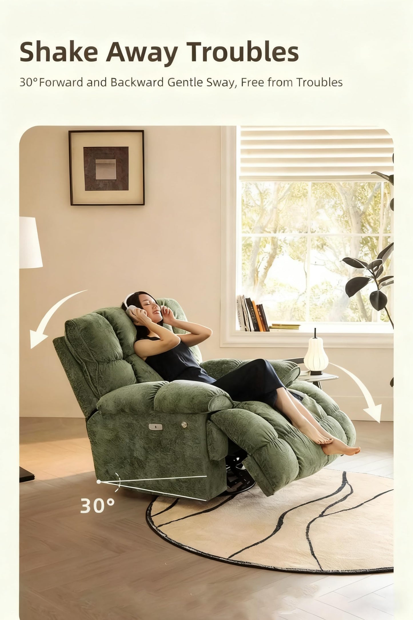 Ultra-soft plush electric recliner chair, overstuffed comfort design, adjustable positions.