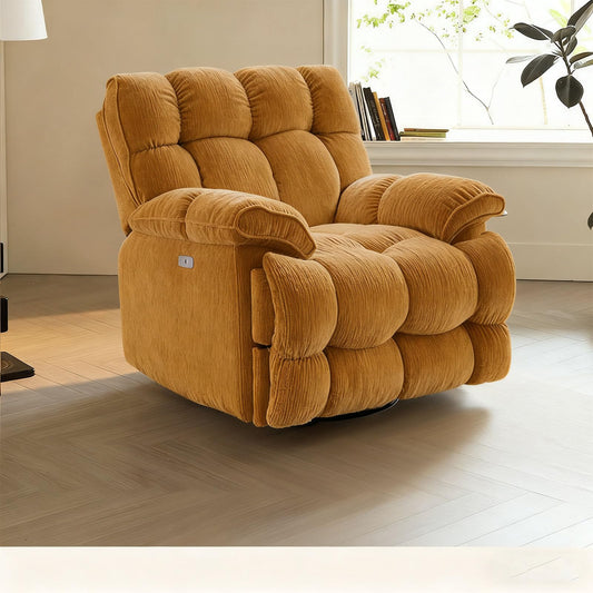 Ultra-soft plush electric recliner chair, overstuffed comfort design, adjustable positions.
