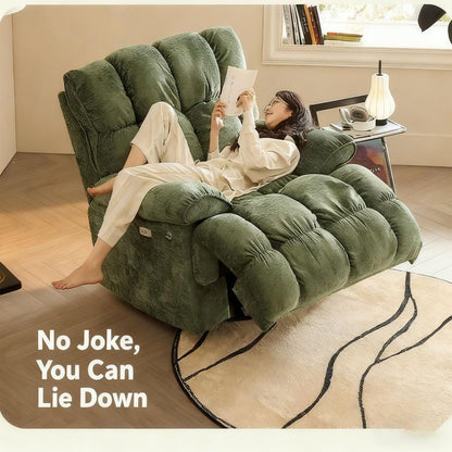 Ultra-soft plush electric recliner chair, overstuffed comfort design, adjustable positions.